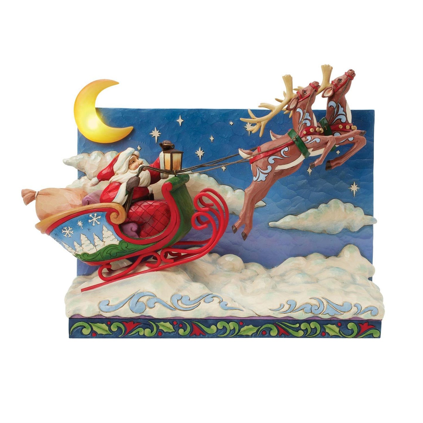 Jim Shore Santa Sleigh with Reindeer LED Figurine 6017012