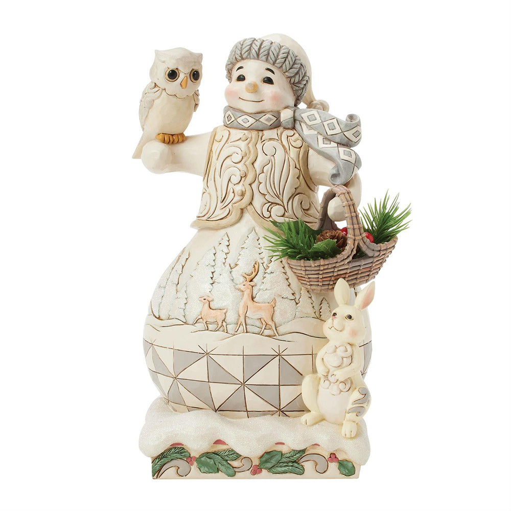 Jim Shore Woodland Snowman With Basket Figurine 6017168