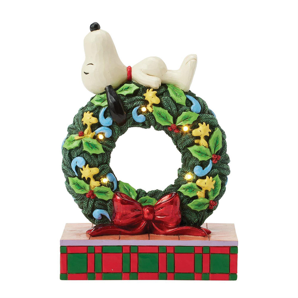 Jim Shore Peanuts Snoopy Sleeping on LED Wreath Figurine 6017242