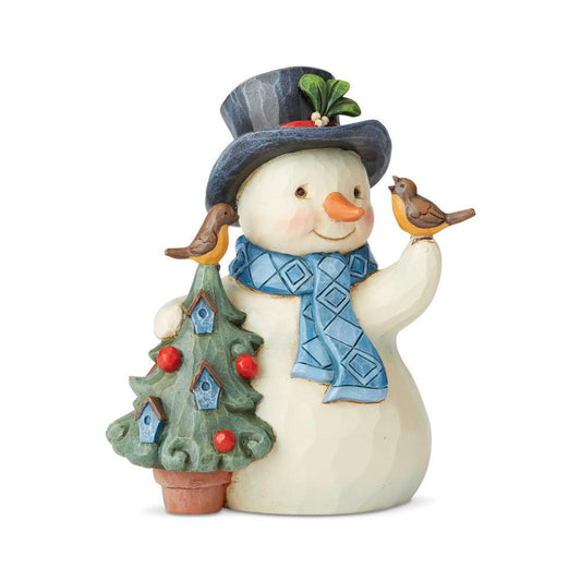 Pint Snowman with Tree and Birds Figurine by Jim Shore