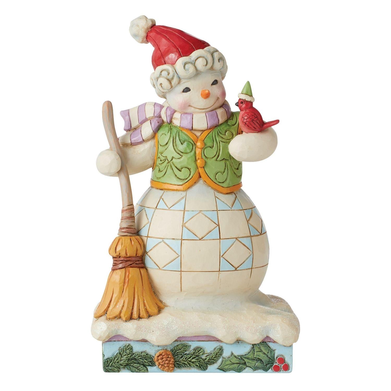 Snowman with Cardinal & Broom Figurine 6011161 by Jim Shore