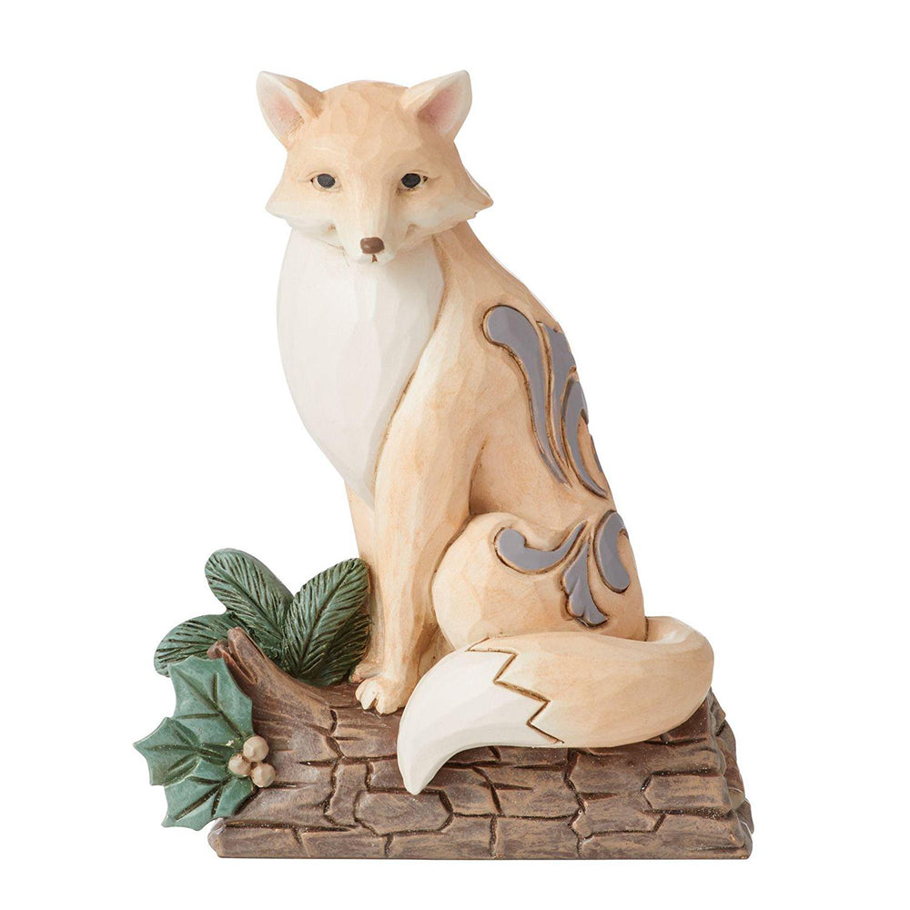 White Woodland Fox on BirchLog Figurine 6011617 by Jim Shore