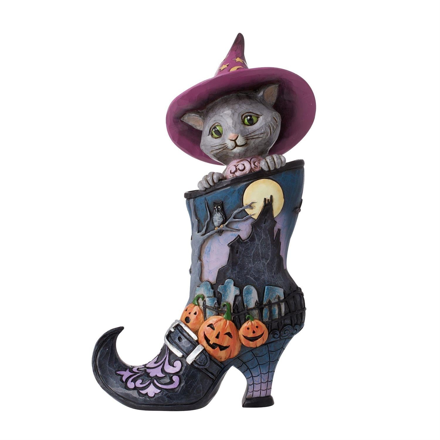 Witch's Boot with Black Cat Figurine 6012750 by Jim Shore