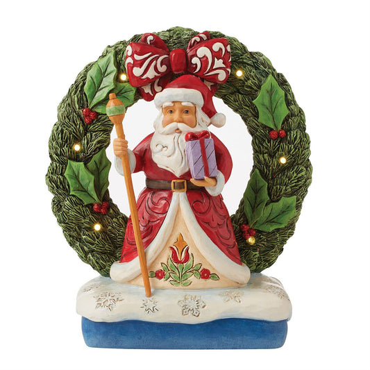 Jim Shore Santa by Light-Up Wreath Figurine 6012937