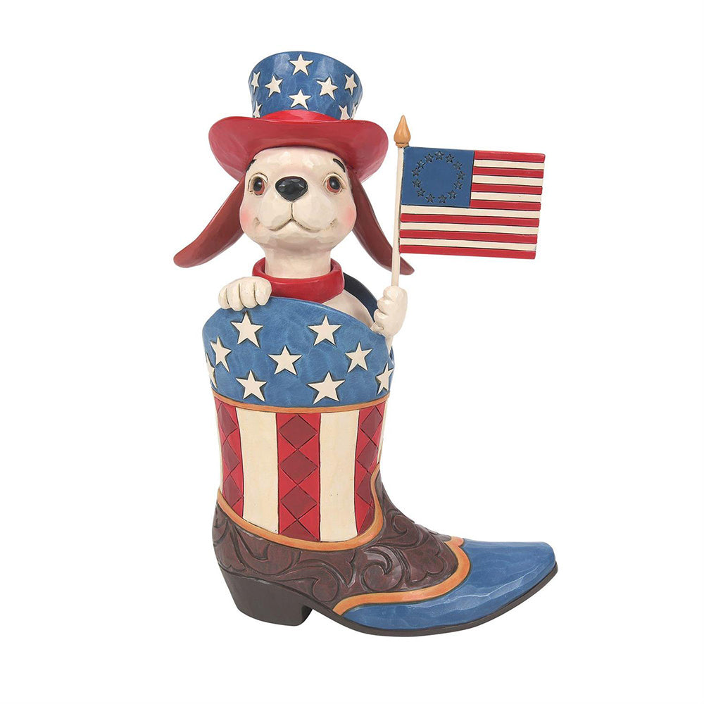 Boot with Dog Holding Flag Figurine 6014412 by Jim Shore