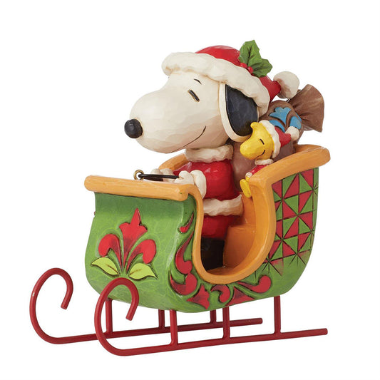 Peanuts Snoopy and Woodstock in Sleigh Figurine 6015038 by Jim Shore