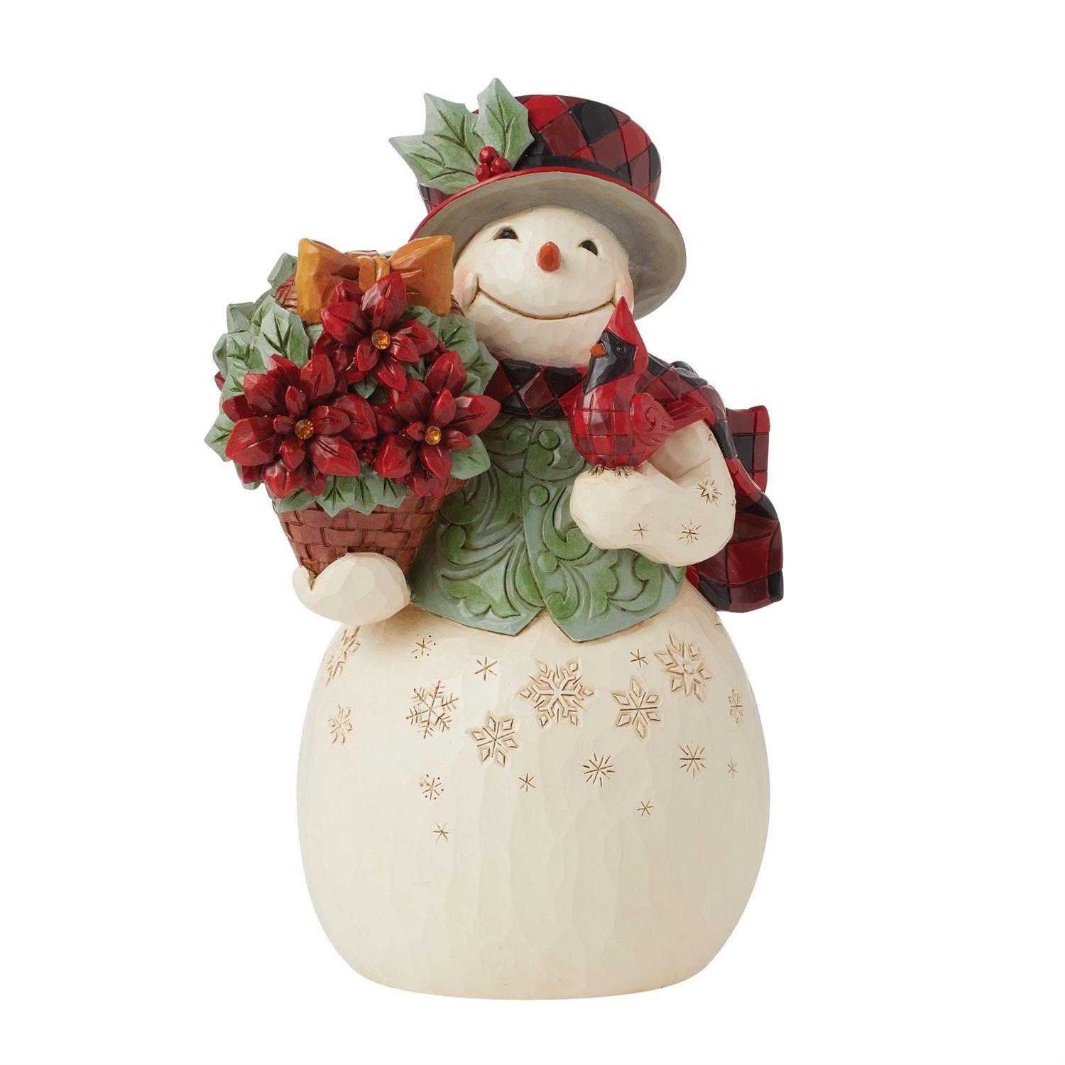 Jim Shore Highland Glen Snowman Basket Figurine 6015442