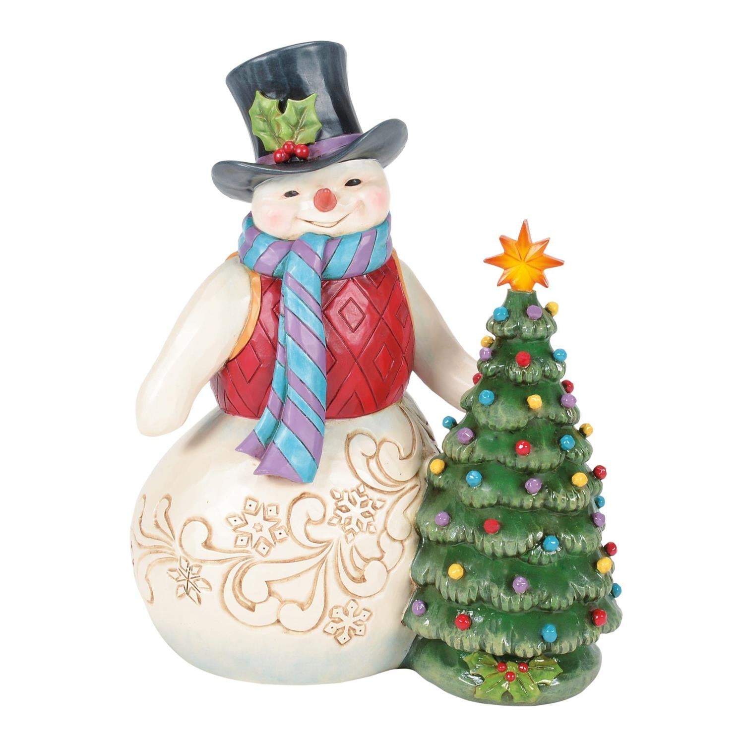 Jim Shore Snowman With Vintage LED Tree Figurine 6017016
