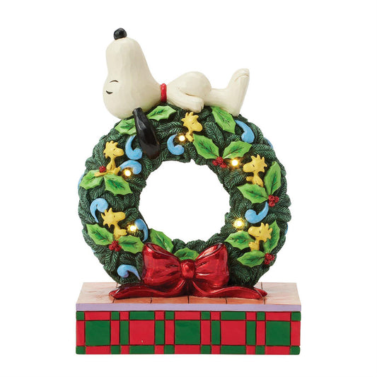Jim Shore Peanuts Snoopy Sleeping on LED Wreath Figurine 6017242