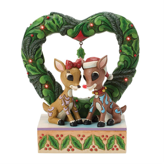 Jim Shore Rudolph & Clarice Heart Wreath Diorama Figurine 6019107