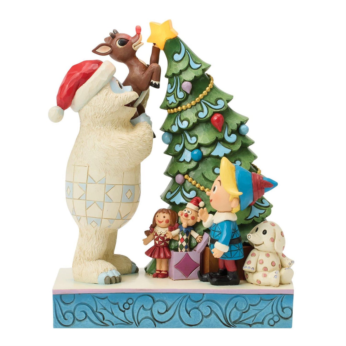 Jim Shore Bumble Holding Rudolph by Tree Figurine 6019109